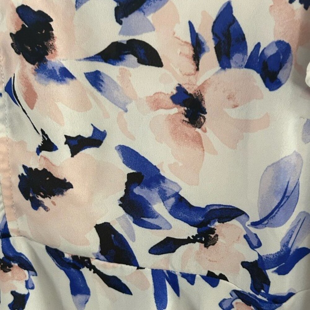 Torrid Floral Pink & Blue Semi-Sheer Peplum Blouse Sz 2X - Picture 10 of 15